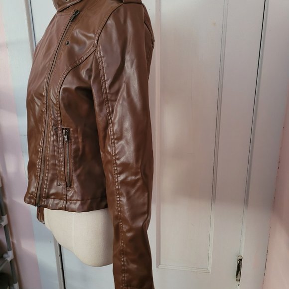 LA Redoute Collections Brown Leather Jacket Size 6 - Picture 10 of 11
